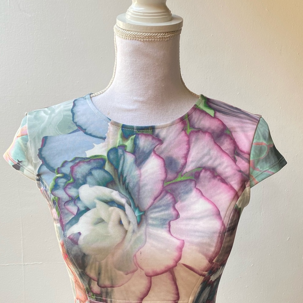 Ted Baker Pastel Succulent Mini Skater Dress 0 - Picture 3 of 16